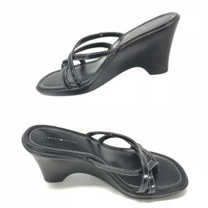 Tommy Hilfiger Sandal Black Wedge Strappy Leather